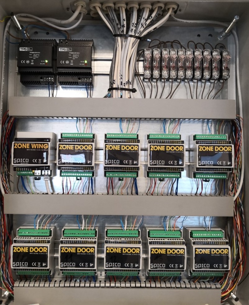 Zone Wing hub and Zone Door IO devices, an expample of distributed controller architecture used in centralized installation." 